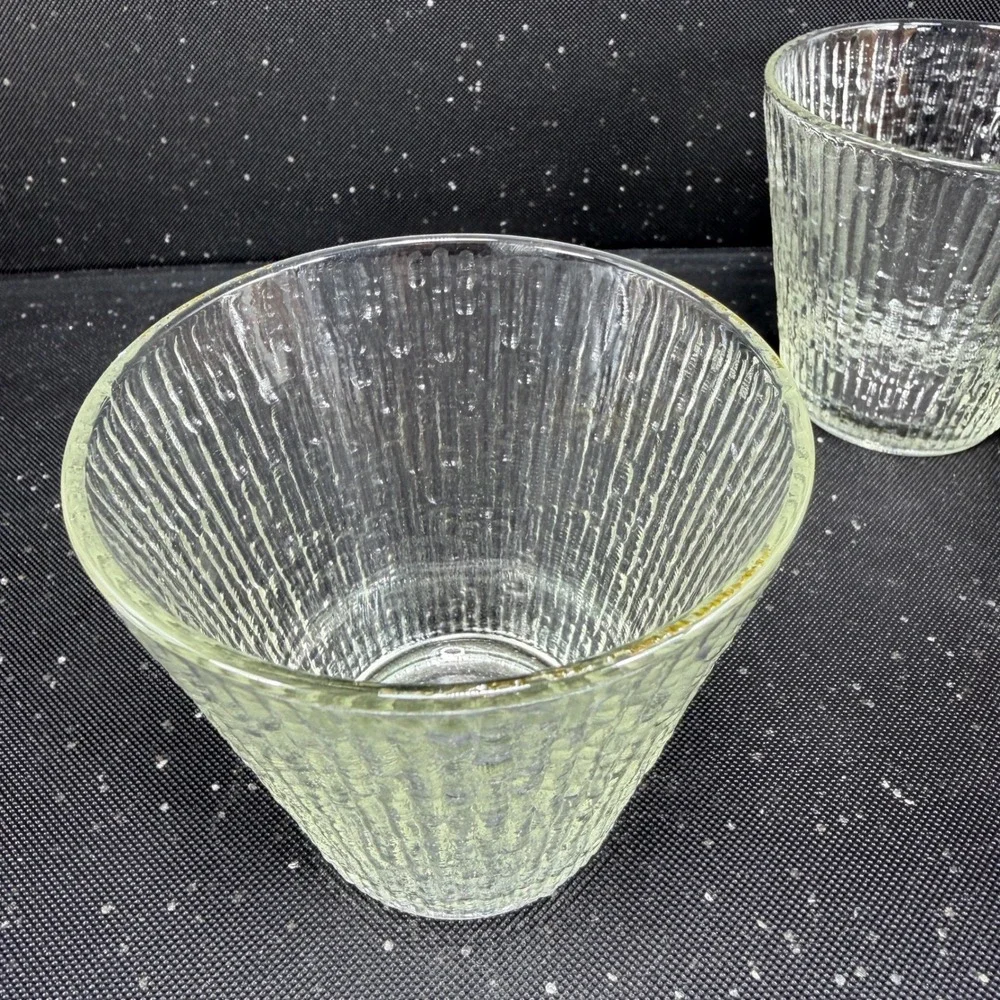 Jeanette Finlandia Tree Bark Clear Textured Glass Tumblers Set of 2 MCM 3in